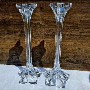 2 Mikasa Petals Lead Crystal Taper Candlesticks 9" pair candle holders vintage